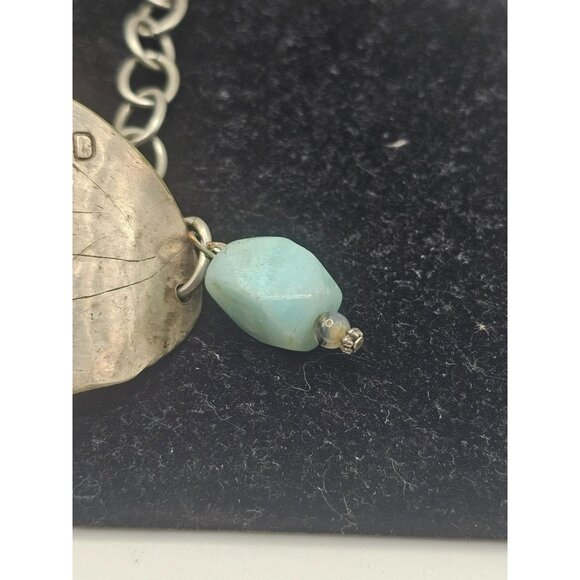 Handcrafted Silver Chain Bracelet With Inspirational Quote & Turquoise Stone Acc - Picture 3 of 10